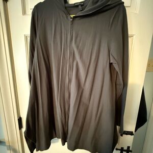 Gray Zip-Up hooded Jacket with side slits and 2-way zipper